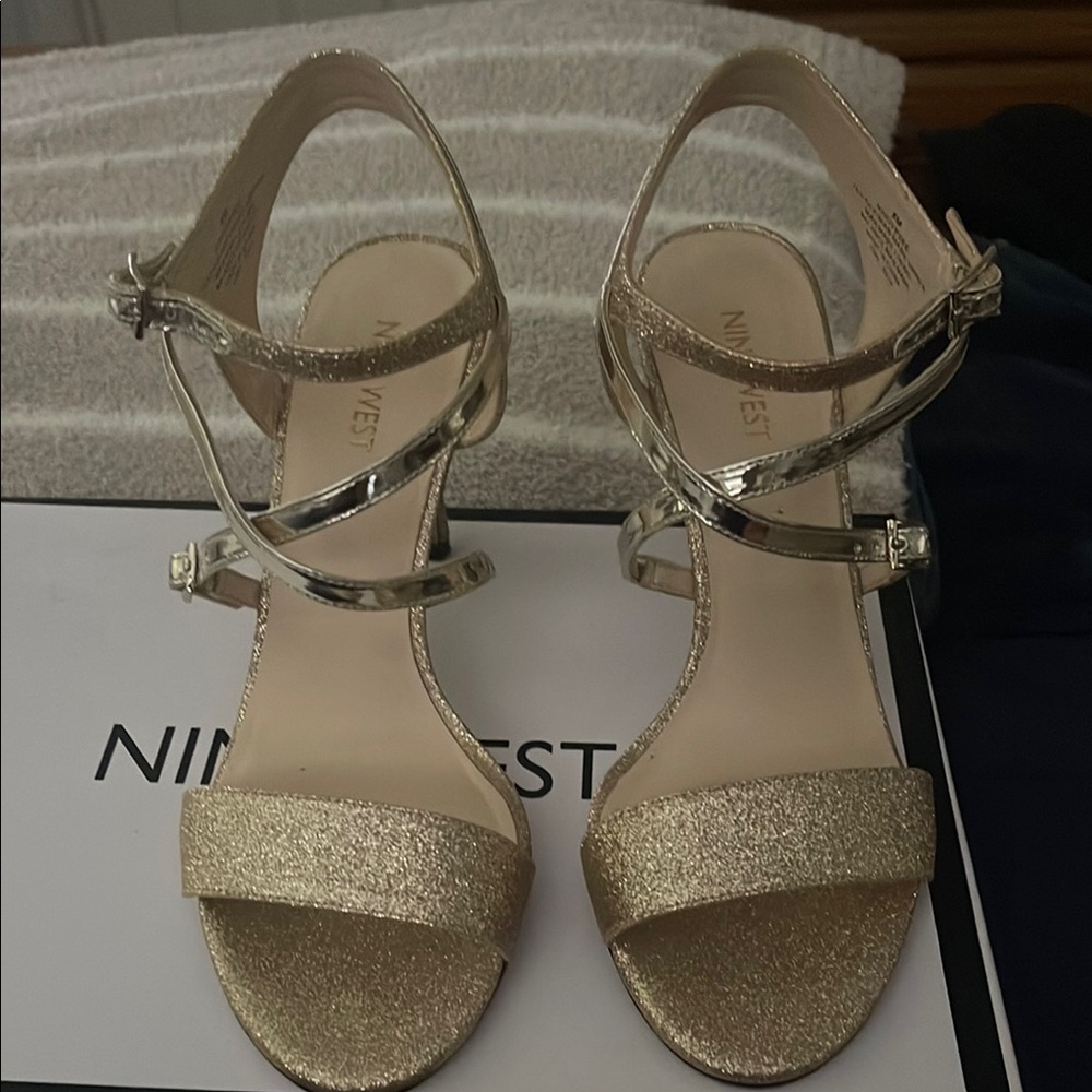 Nine West Gold Heels with Ankle Straps - EUC!!